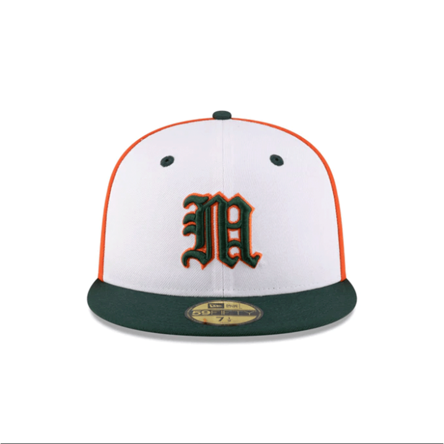 New Era Miami Hurricanes Multi-Color White, Green, and Orange Old English "M" On-Field 59FIFTY Fitted Hat