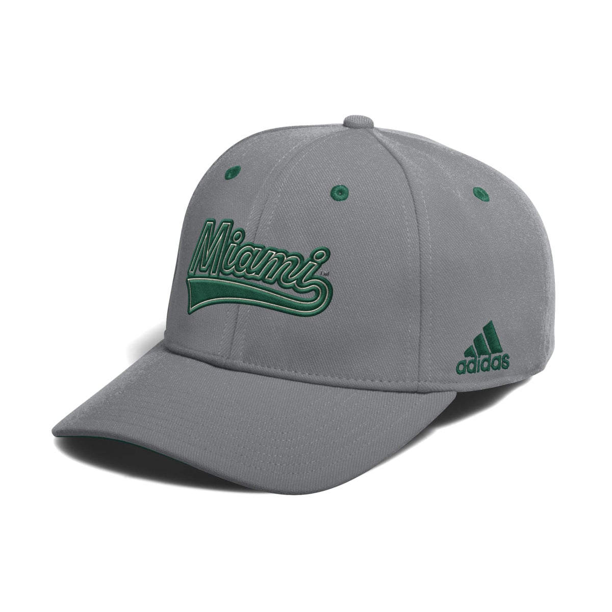 adidas Miami Hurricanes Grey Unstructured Stretch Script Hat