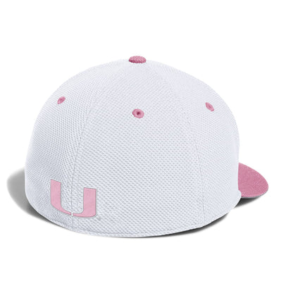 adidas Miami Hurricanes White Breast Cancer Awareness Old English "M" Fitted Baseball Hat