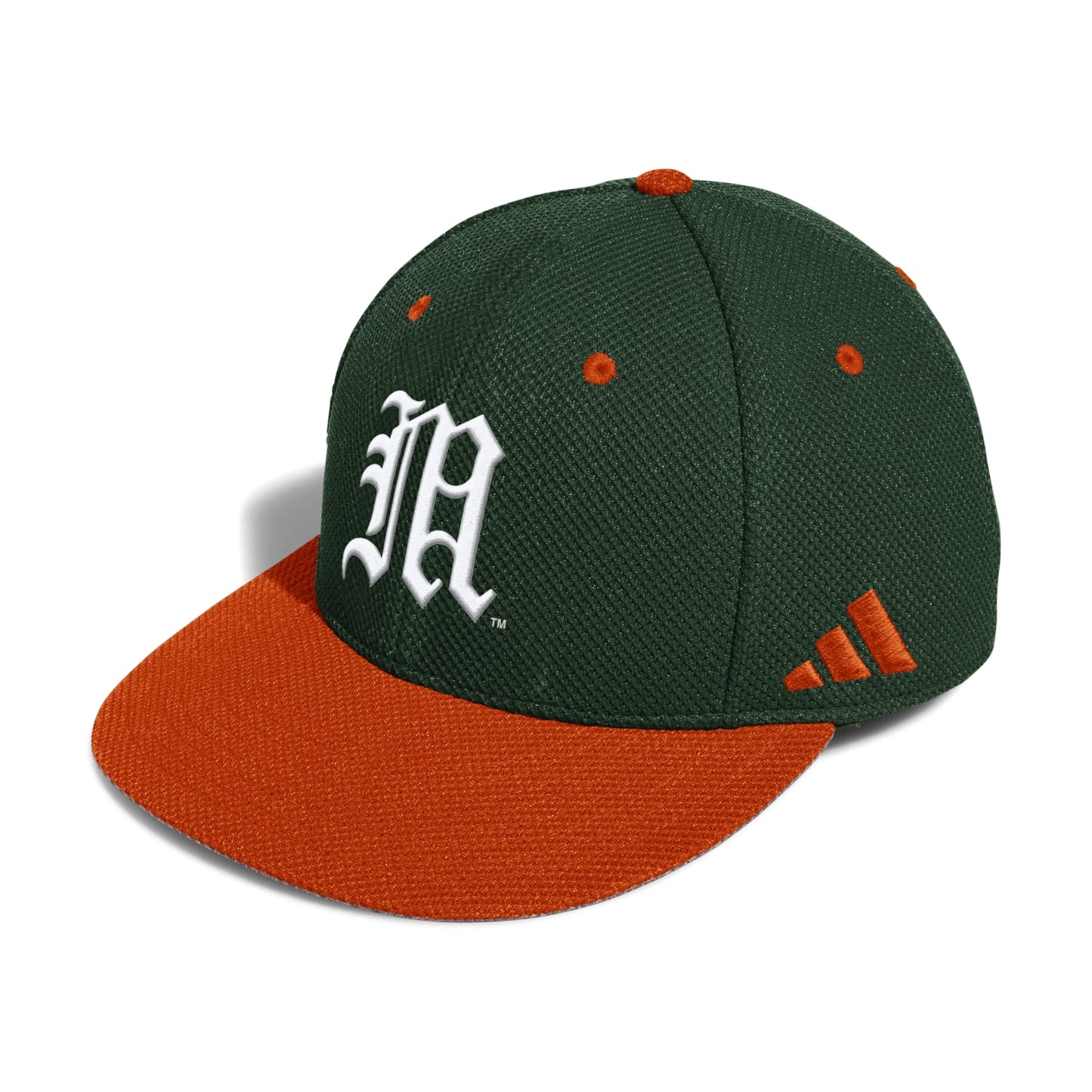 adidas Miami Hurricanes Green Old English "M" Fitted Mesh Baseball Hat