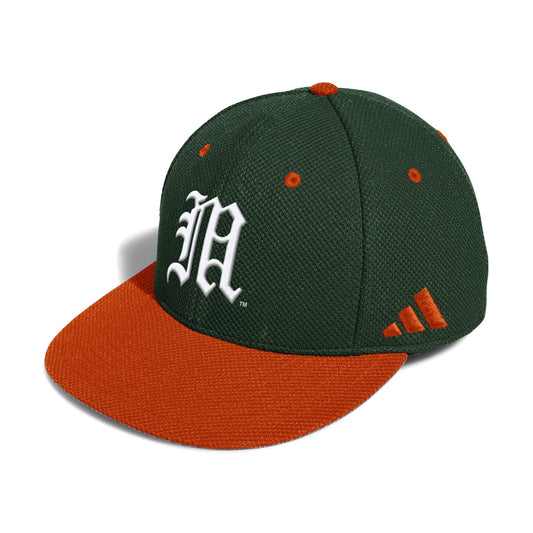 adidas Miami Hurricanes Green Old English "M" Fitted Mesh Baseball Hat