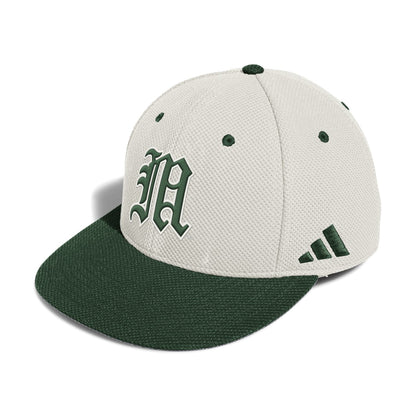 adidas Miami Hurricanes Green and Cream Fitted Mesh Performance Hat