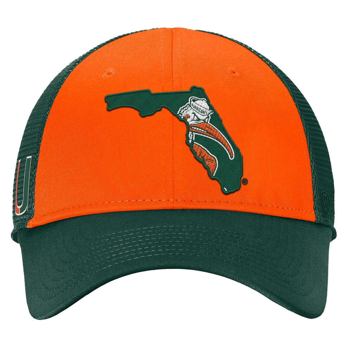 Top of the World Miami Hurricanes  Green &amp; Orange Florida Sebastian Trucker SnapBack Hat