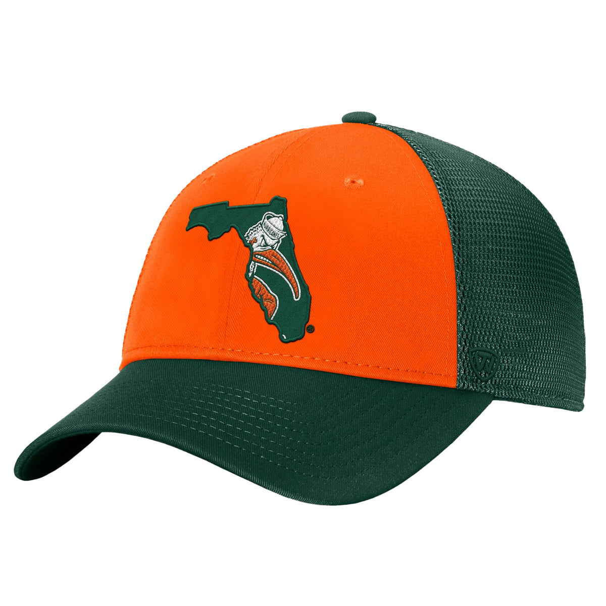 Top of the World Miami Hurricanes  Green &amp; Orange Florida Sebastian Trucker SnapBack Hat