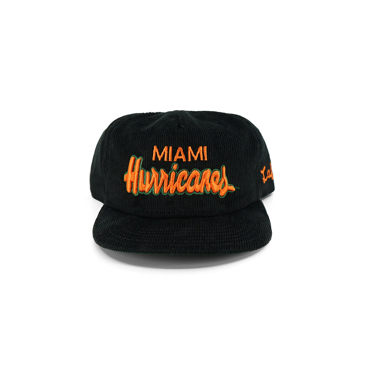 LAFAVRE Miami Hurricanes  Black Corduroy Adjustable Hat - Front View