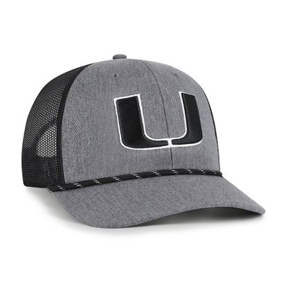 '47 Brand Miami Hurricanes Grey Trucker Adjustable Hat with Black Mesh