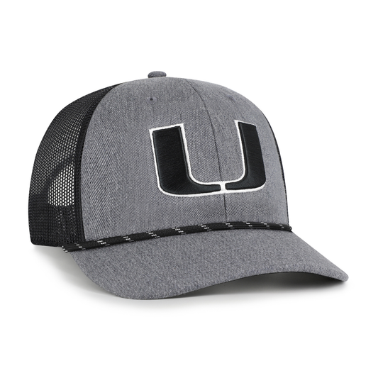 '47 Brand Miami Hurricanes Grey Trucker Adjustable Hat with Black Mesh