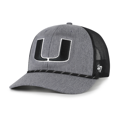 '47 Brand Miami Hurricanes Grey Trucker Adjustable Hat with Black Mesh