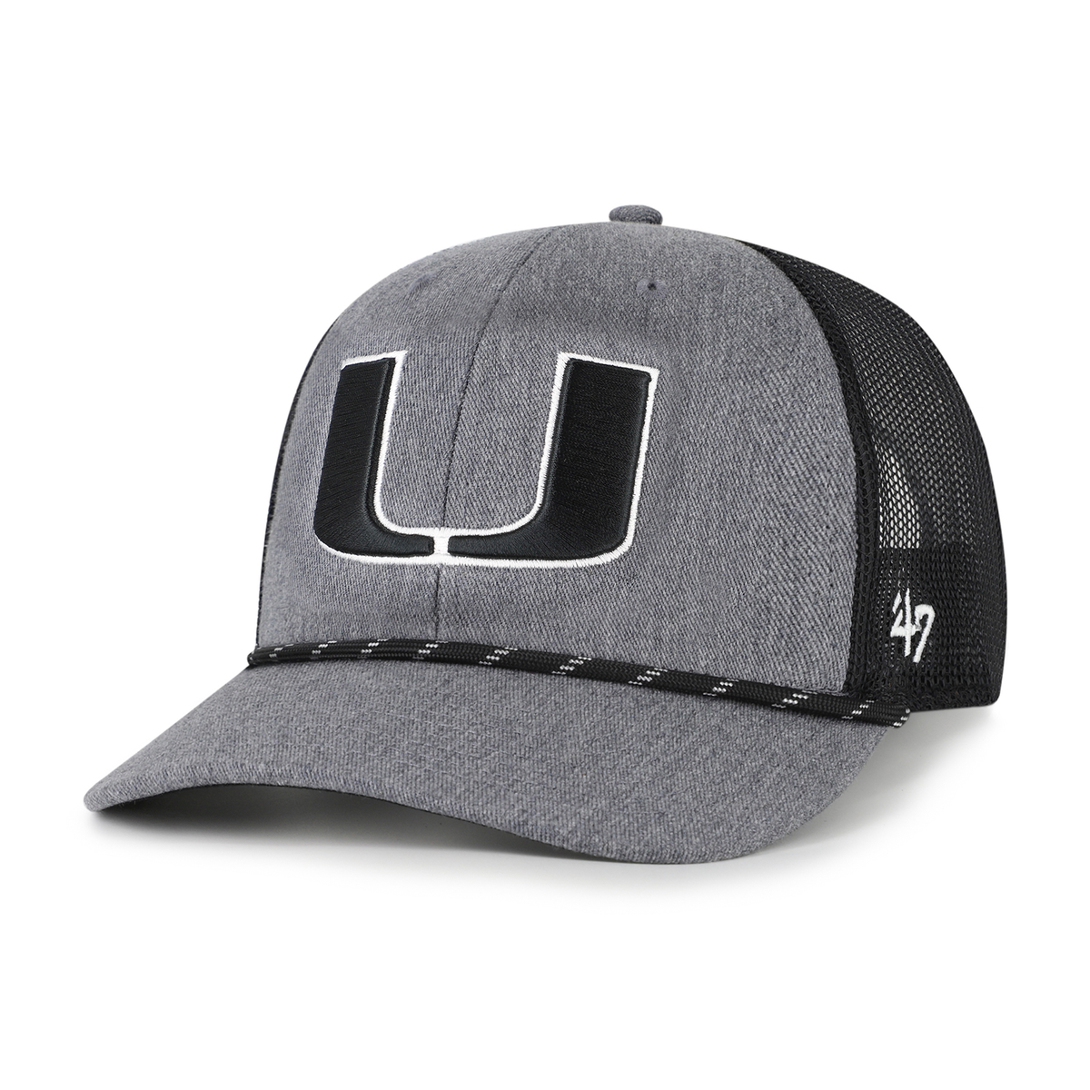 &#39;47 Brand Miami Hurricanes Grey Trucker Adjustable Hat with Black Mesh