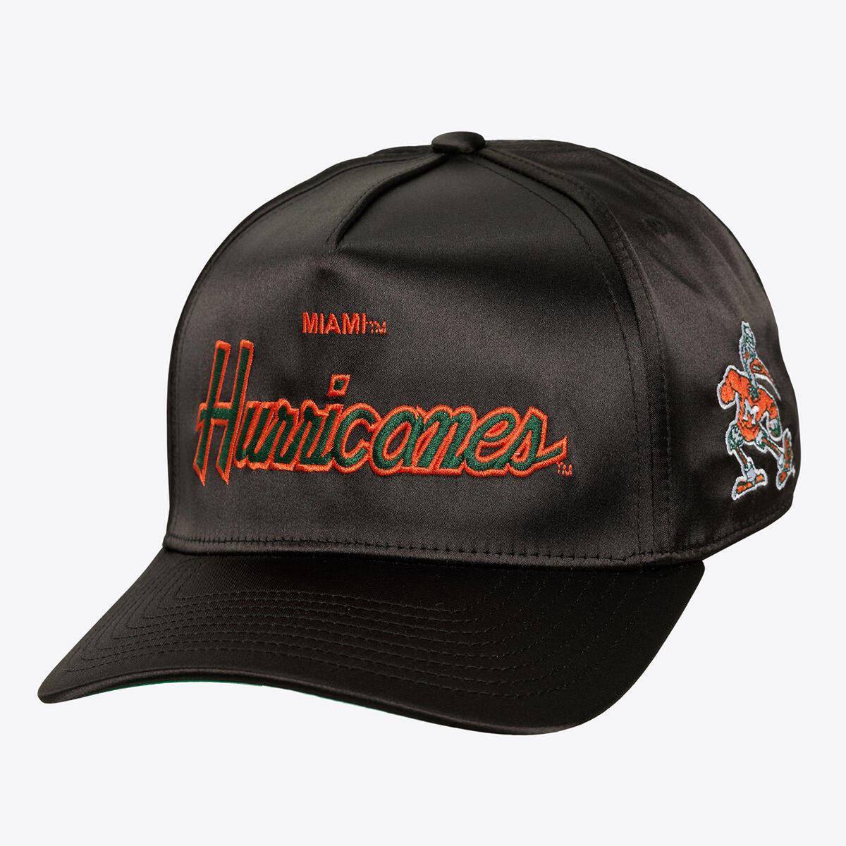 MITCHELL &amp; NESS Miami Hurricanes Black Satin Snapback Hat
