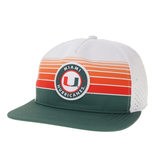 Legacy Miami Hurricanes White and Green Sunset Stripes Trucker Hat