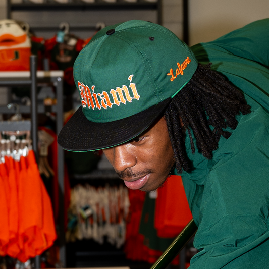 Lafavre Miami Hurricanes Green and Black Old English Miami Adjustable Hat