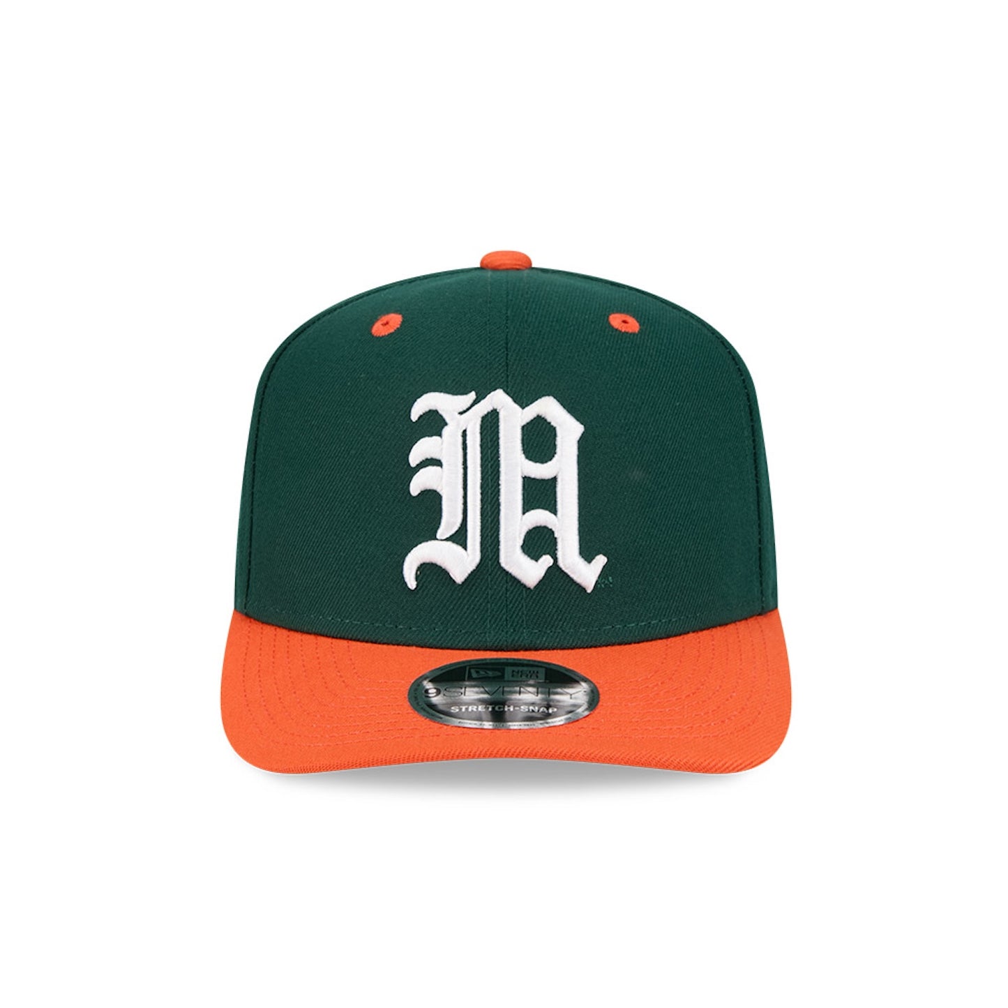 New Era Miami Hurricanes Green and Orange Old English "M" 9SEVENTY Adjustable Hat