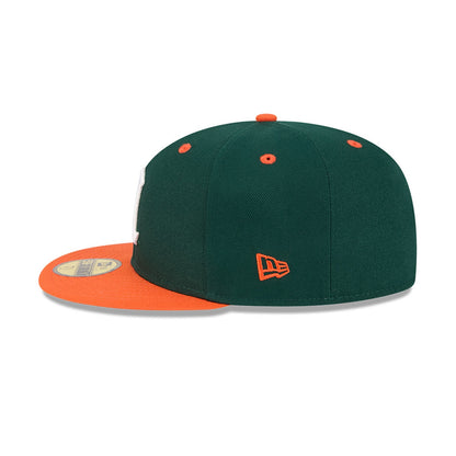 New Era Miami Hurricanes Green and Orange Old English "M" 59FIFTY Fitted Hat