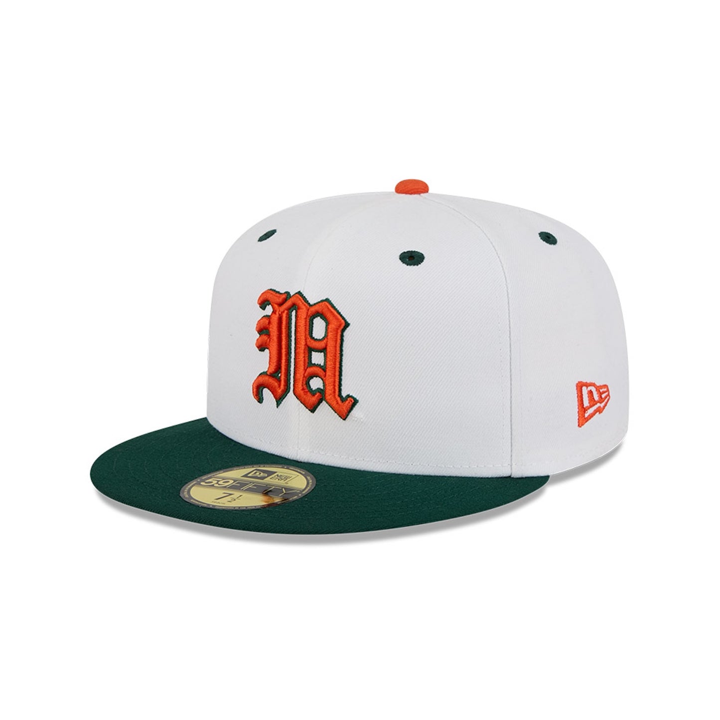 New Era Miami Hurricanes White and Green Old English "M" 59FIFTY Fitted Hat