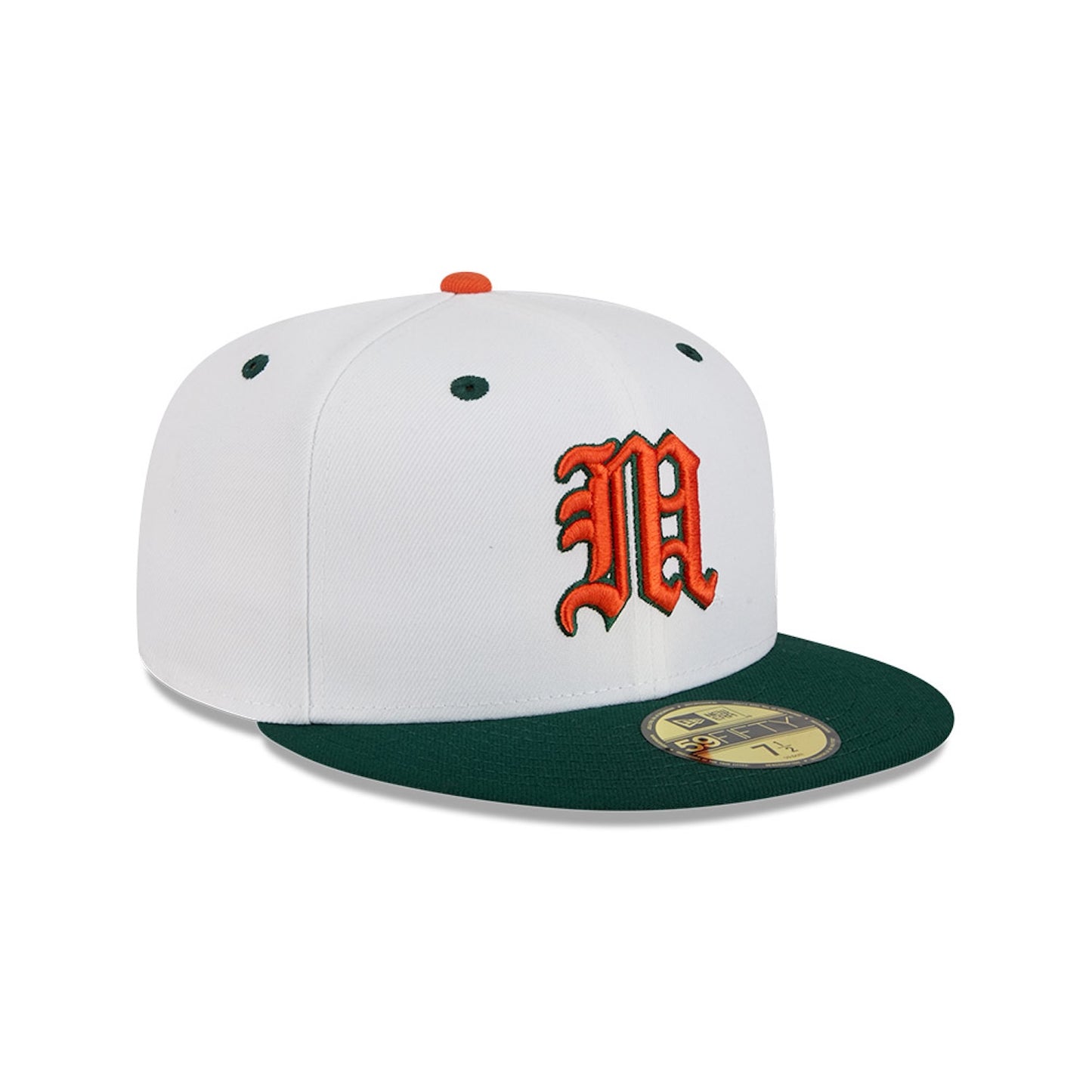 New Era Miami Hurricanes White and Green Old English "M" 59FIFTY Fitted Hat