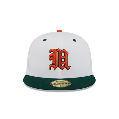 New Era Miami Hurricanes White and Green Old English "M" 59FIFTY Fitted Hat