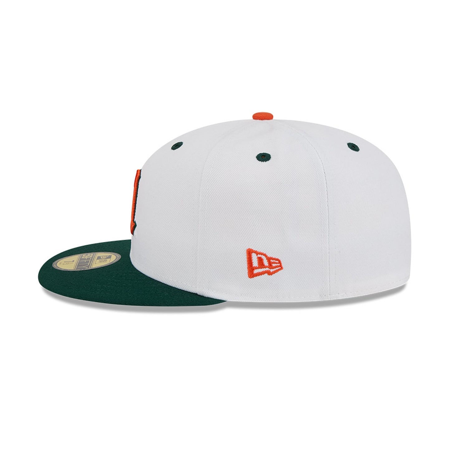 New Era Miami Hurricanes White and Green Old English "M" 59FIFTY Fitted Hat