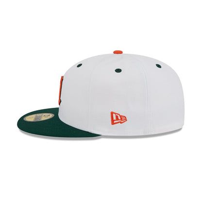 New Era Miami Hurricanes White and Green Old English "M" 59FIFTY Fitted Hat
