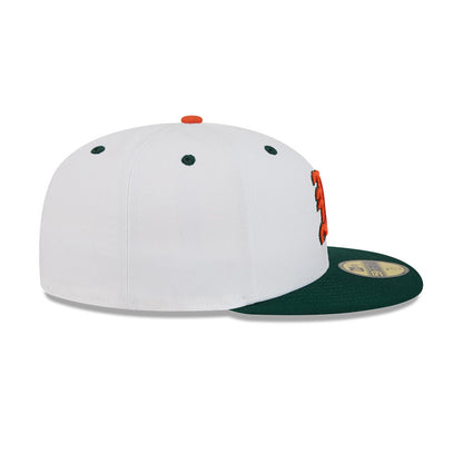 New Era Miami Hurricanes White and Green Old English "M" 59FIFTY Fitted Hat