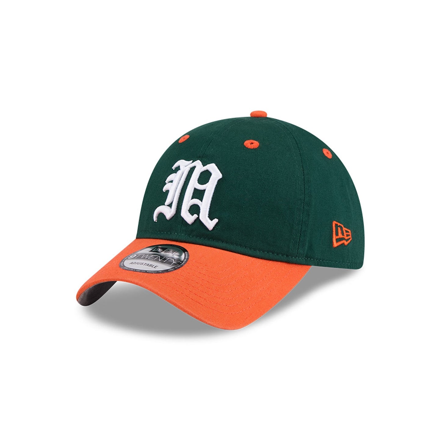 New Era Miami Hurricanes Green and Orange Old English "M" 9TWENTY Adjustable Hat
