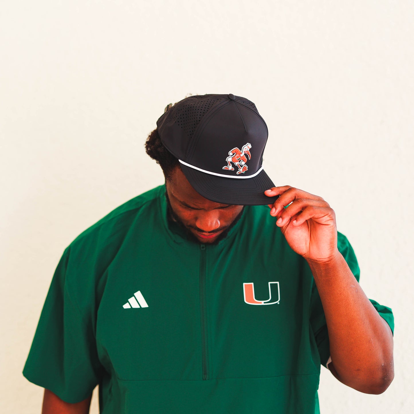 Branded Bills Miami Hurricanes Black Sebastian the Ibis Flat Rope Hat