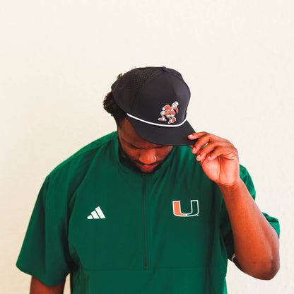Branded Bills Miami Hurricanes Black Sebastian the Ibis Flat Rope Hat