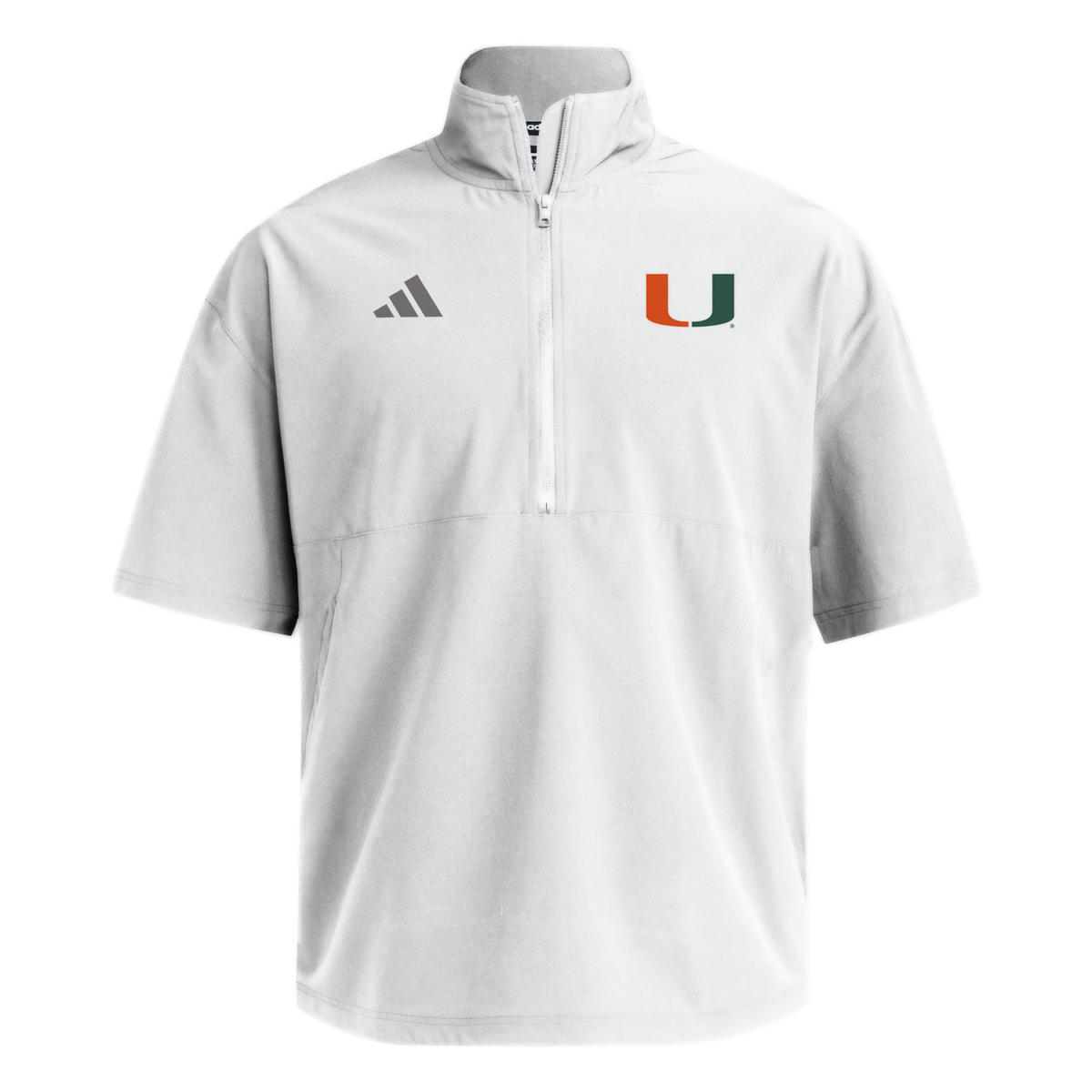 adidas Miami Hurricanes White Coaches Sideline Half-Zip Short Sleeve Jacket