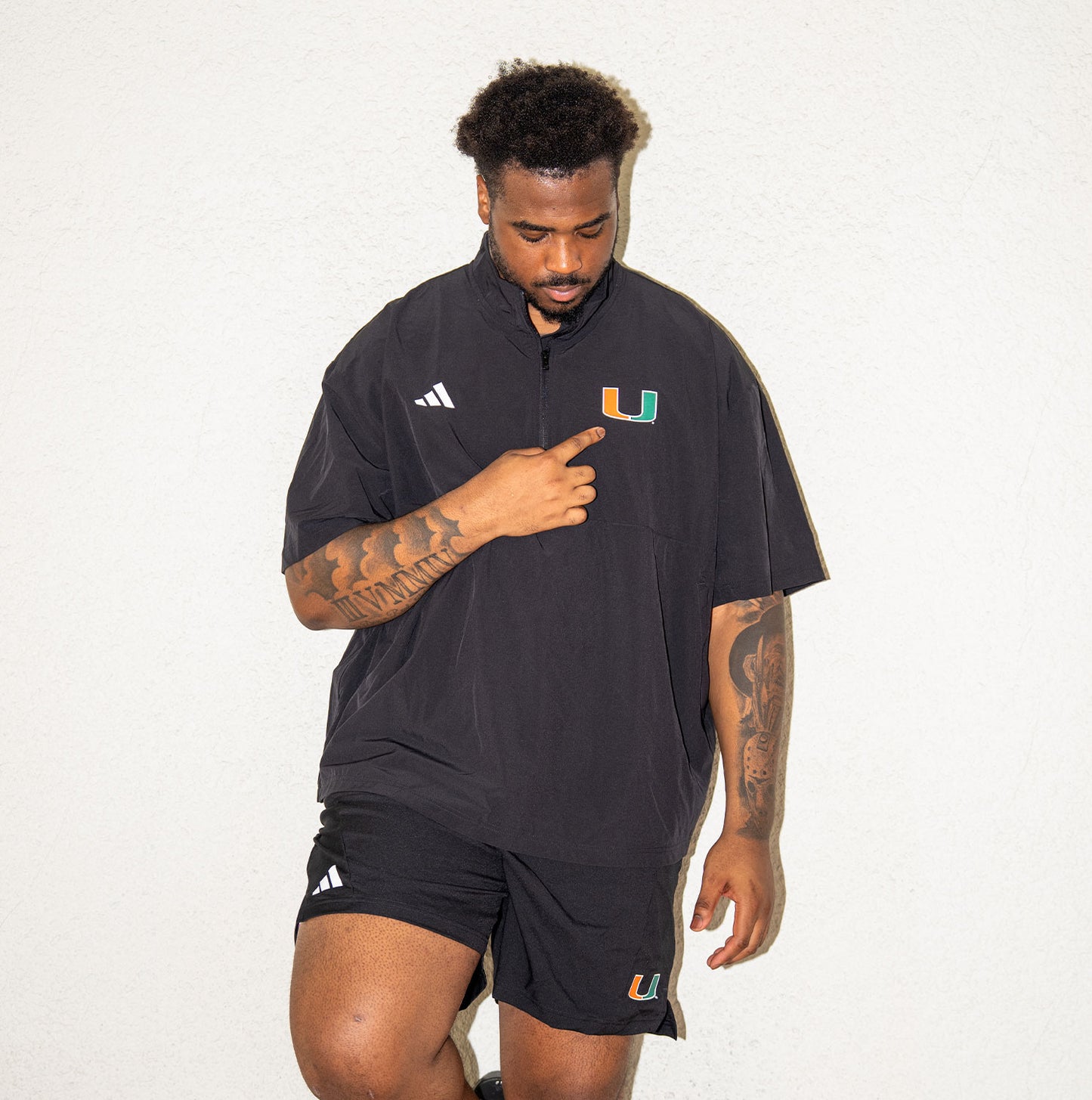 adidas Miami Hurricanes Black Short Sleeve 1/4 Zip Performance Jacket