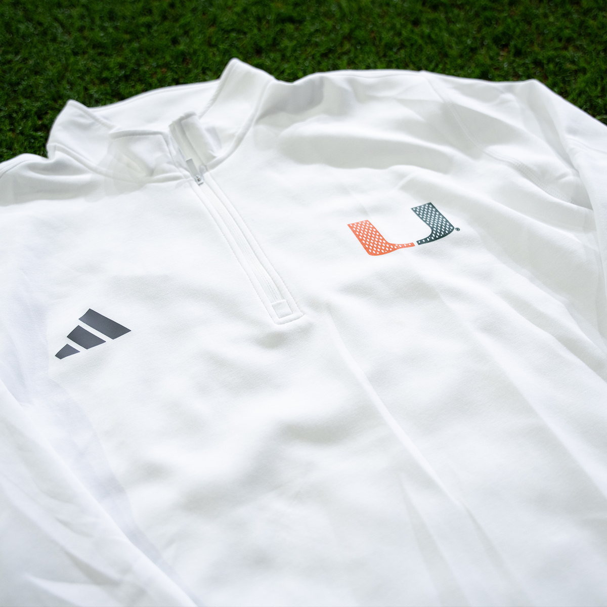 adidas Miami Hurricanes hite 2001 Collection Mesh U Logo Quarter Zip Jacket