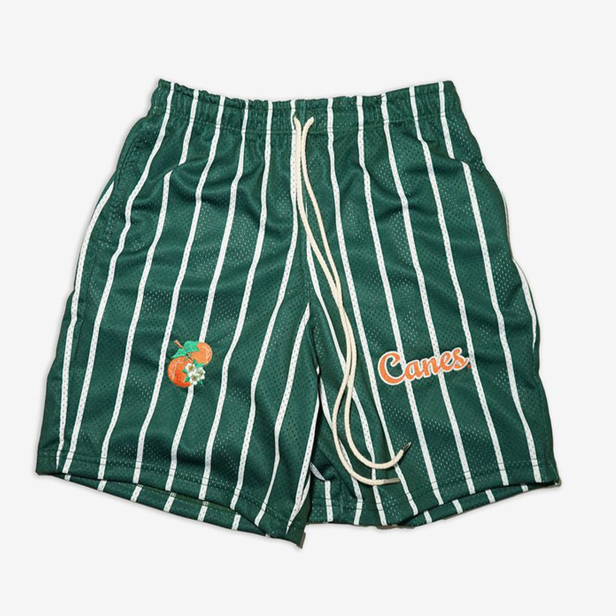 LAFAVRE Miami Hurricanes Green Pinstripe Canes Mesh Shorts - Alternate Front View