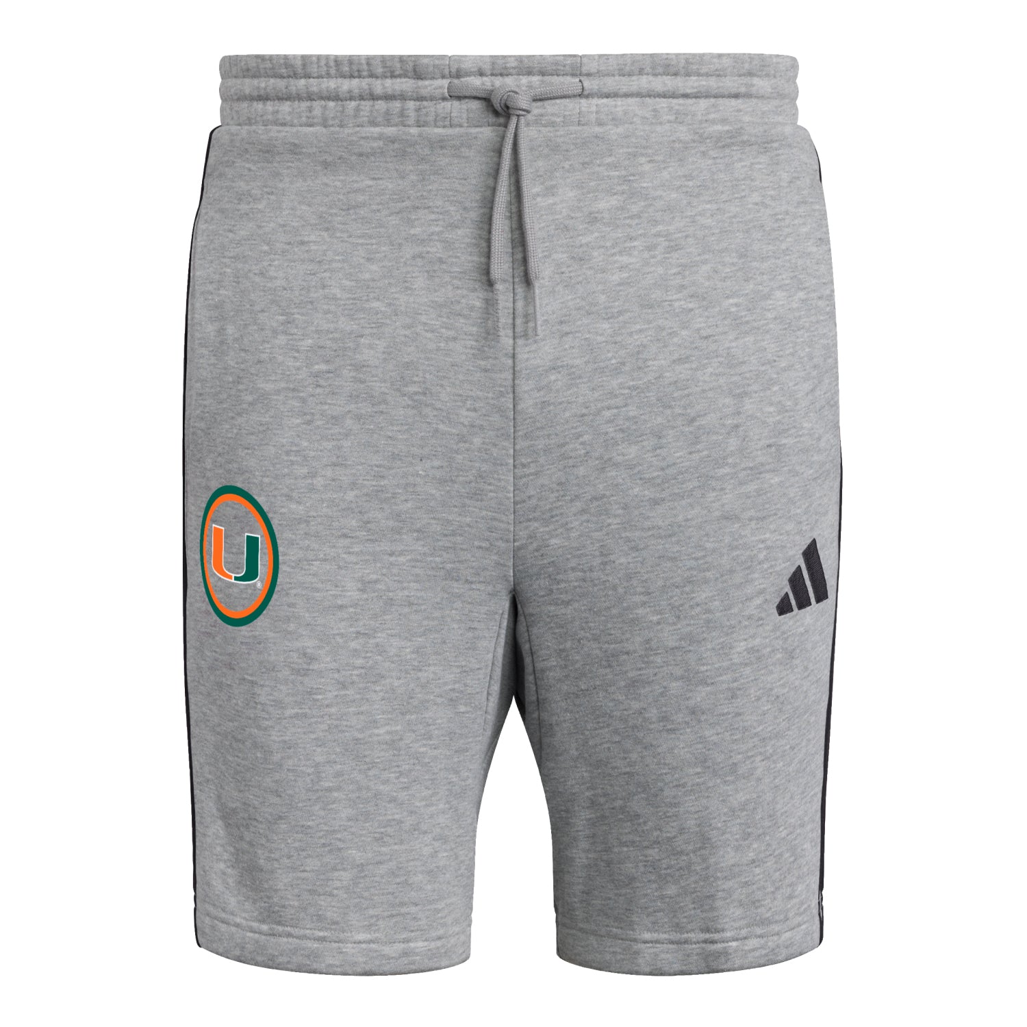 adidas Miami Hurricanes Grey U Fleece Shorts - Front View