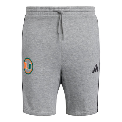 adidas Miami Hurricanes Grey U Fleece Shorts - Front View