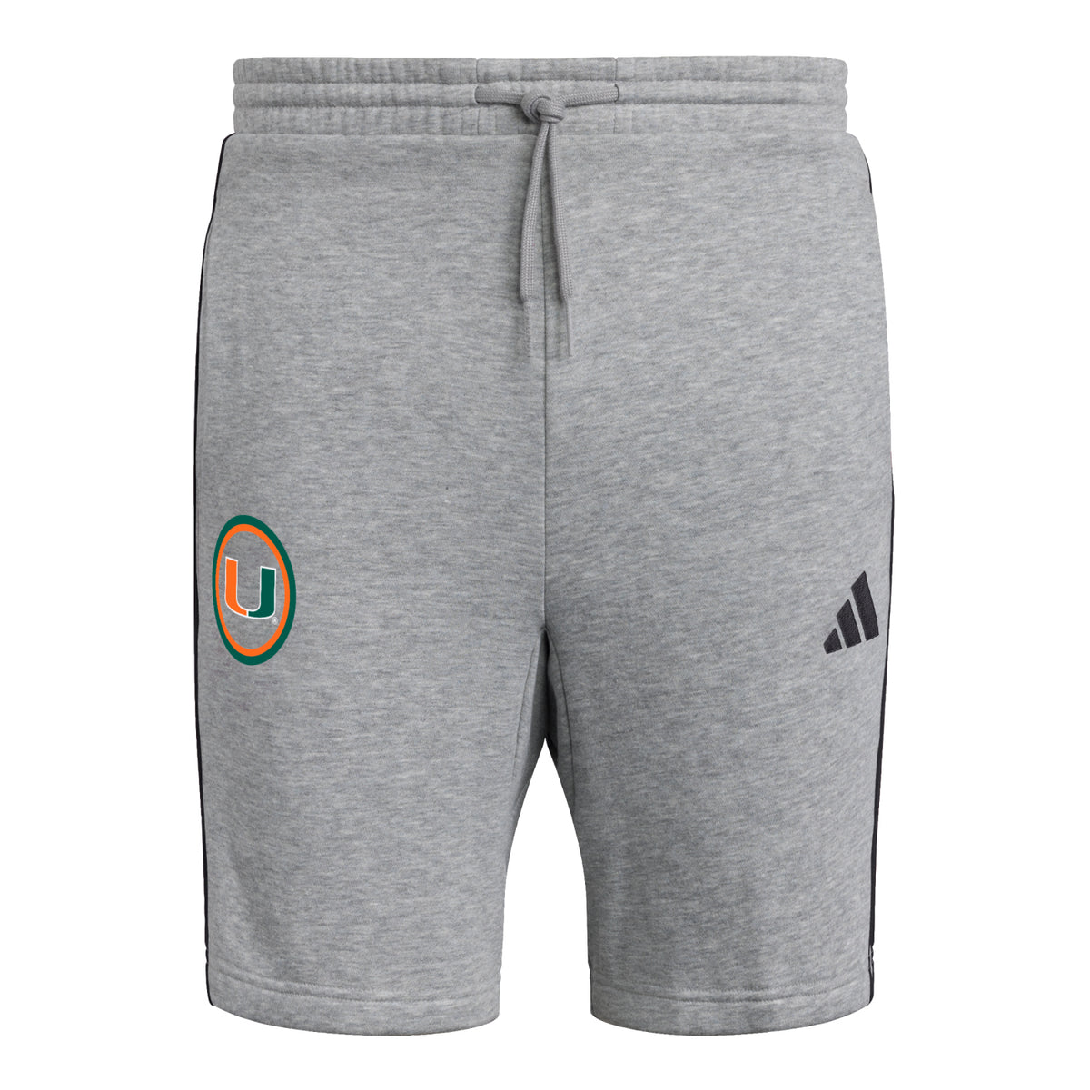 adidas Miami Hurricanes Grey U Fleece Shorts - Front View