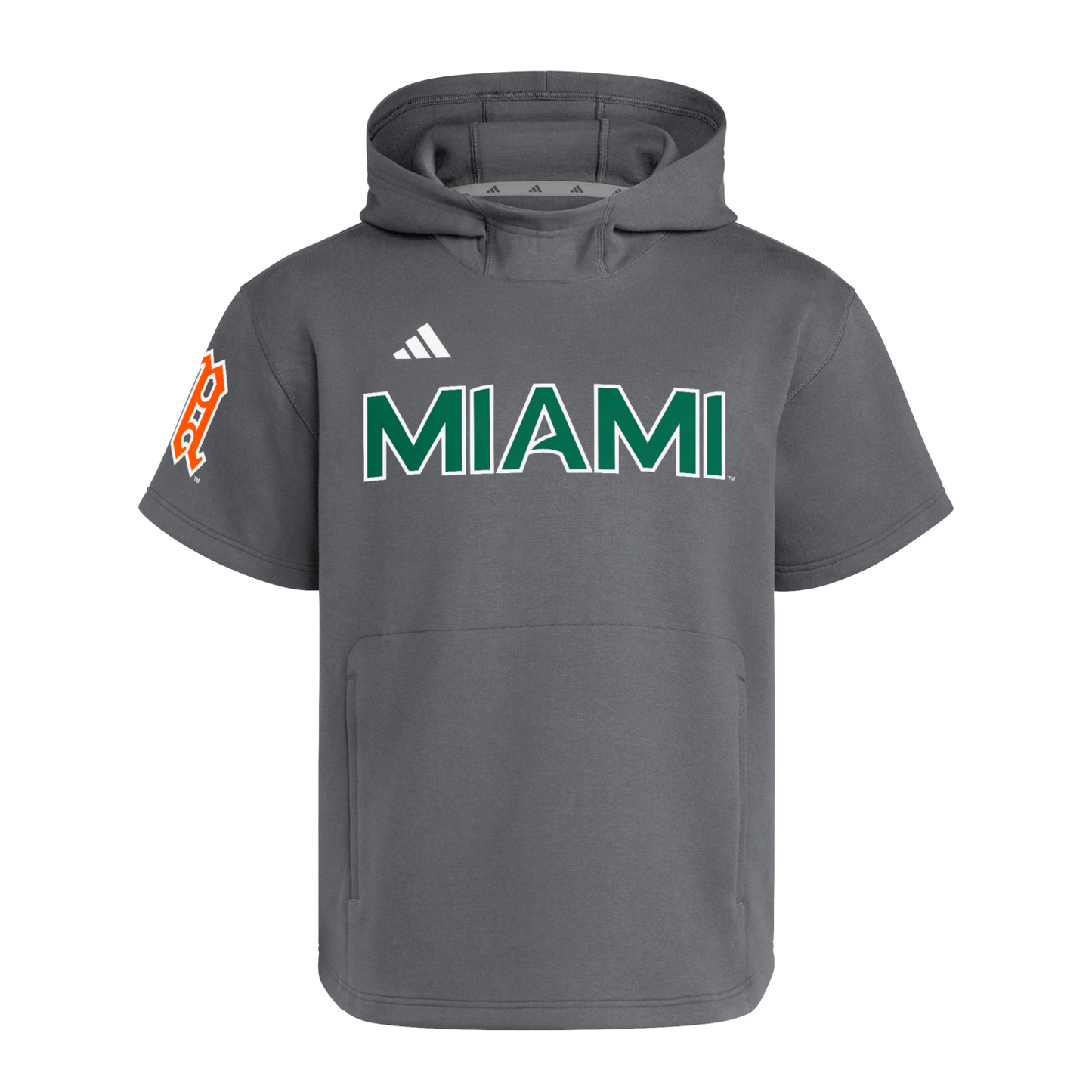 adidas Miami Hurricanes Grey Short-Sleeve Dugout Hoodie