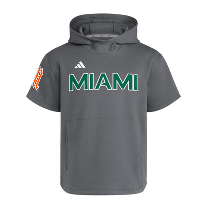adidas Miami Hurricanes Grey Short-Sleeve Dugout Hoodie
