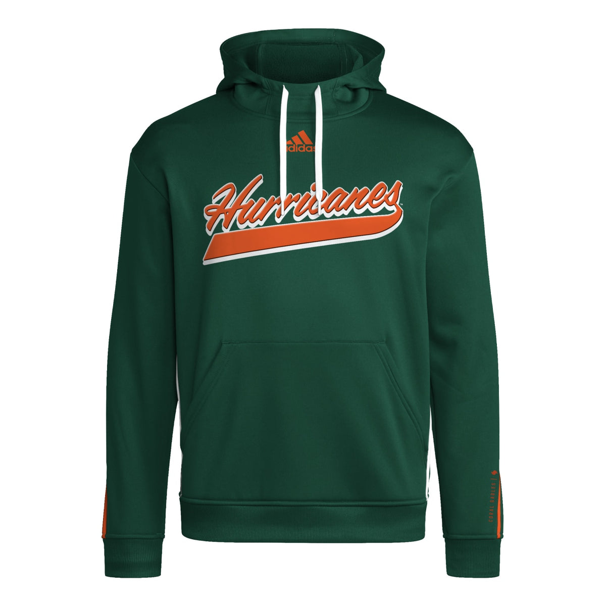 adidas Miami Hurricanes Green AEROREADY Hurricanes Script Hoodie - Front View