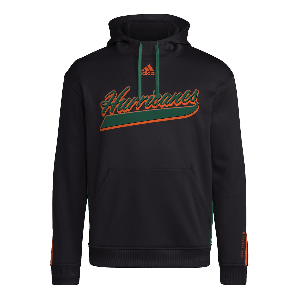 adidas Miami Hurricanes Black AEROREADY Hurricanes Script Hoodie - Front View