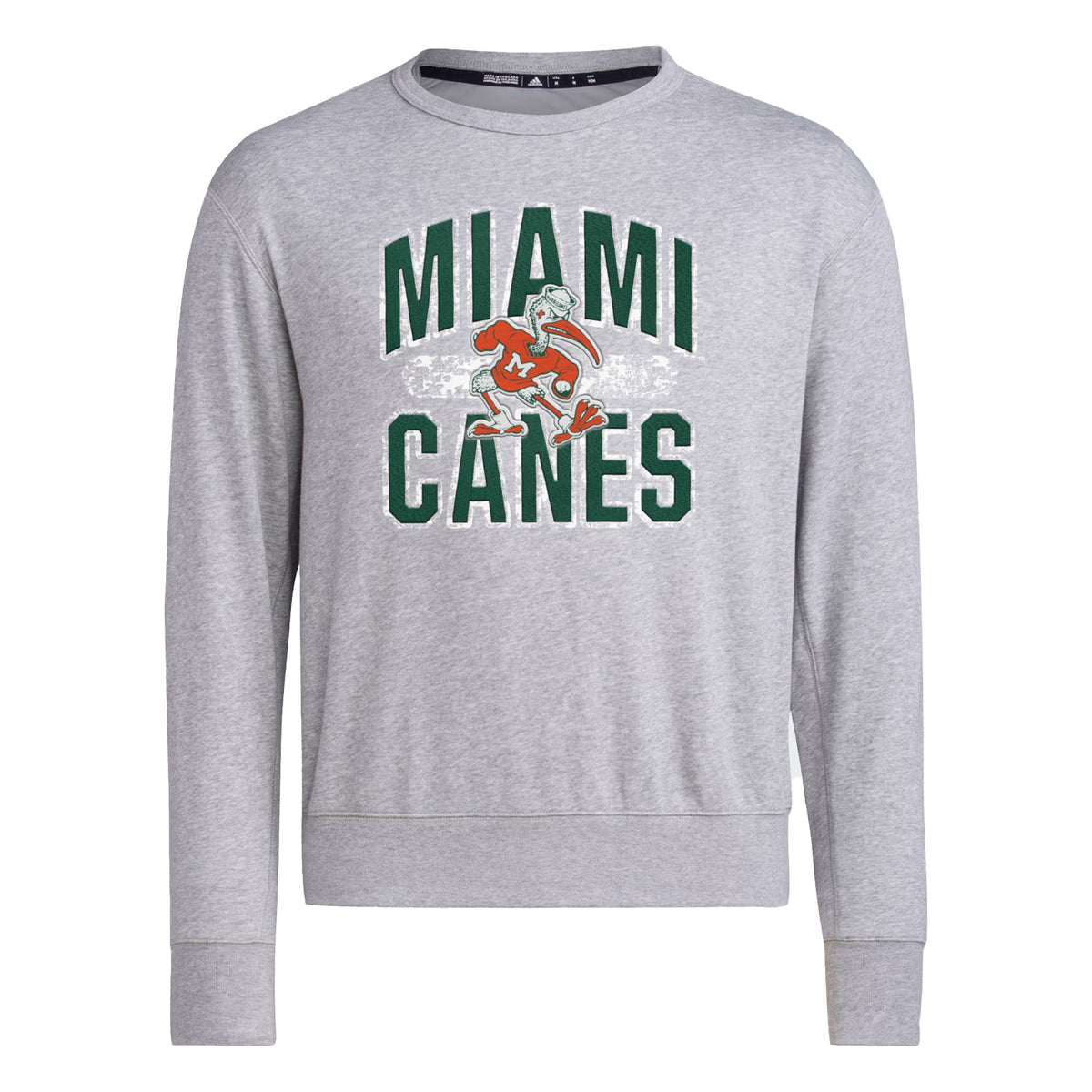 adidas Miami Hurricanes Grey Sebastian Miami Canes Crewneck Sweatshirt