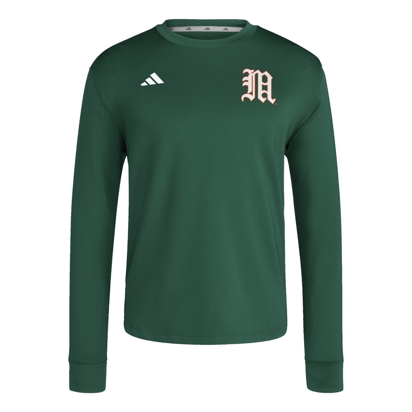 adidas Miami Hurricanes Green Old English "M" Long Sleeve Sweatshirt