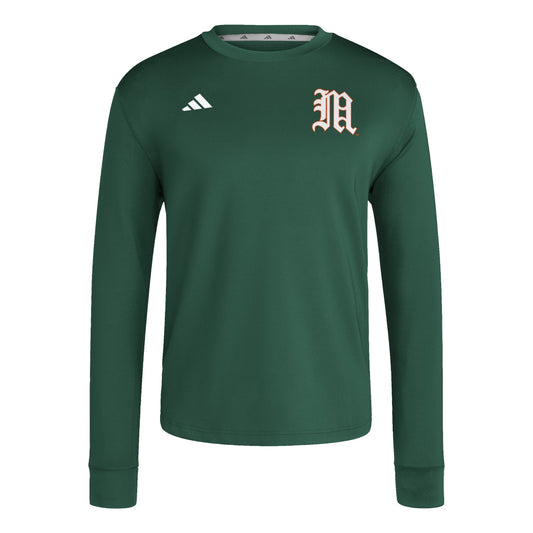 adidas Miami Hurricanes Green Old English "M" Long Sleeve Sweatshirt