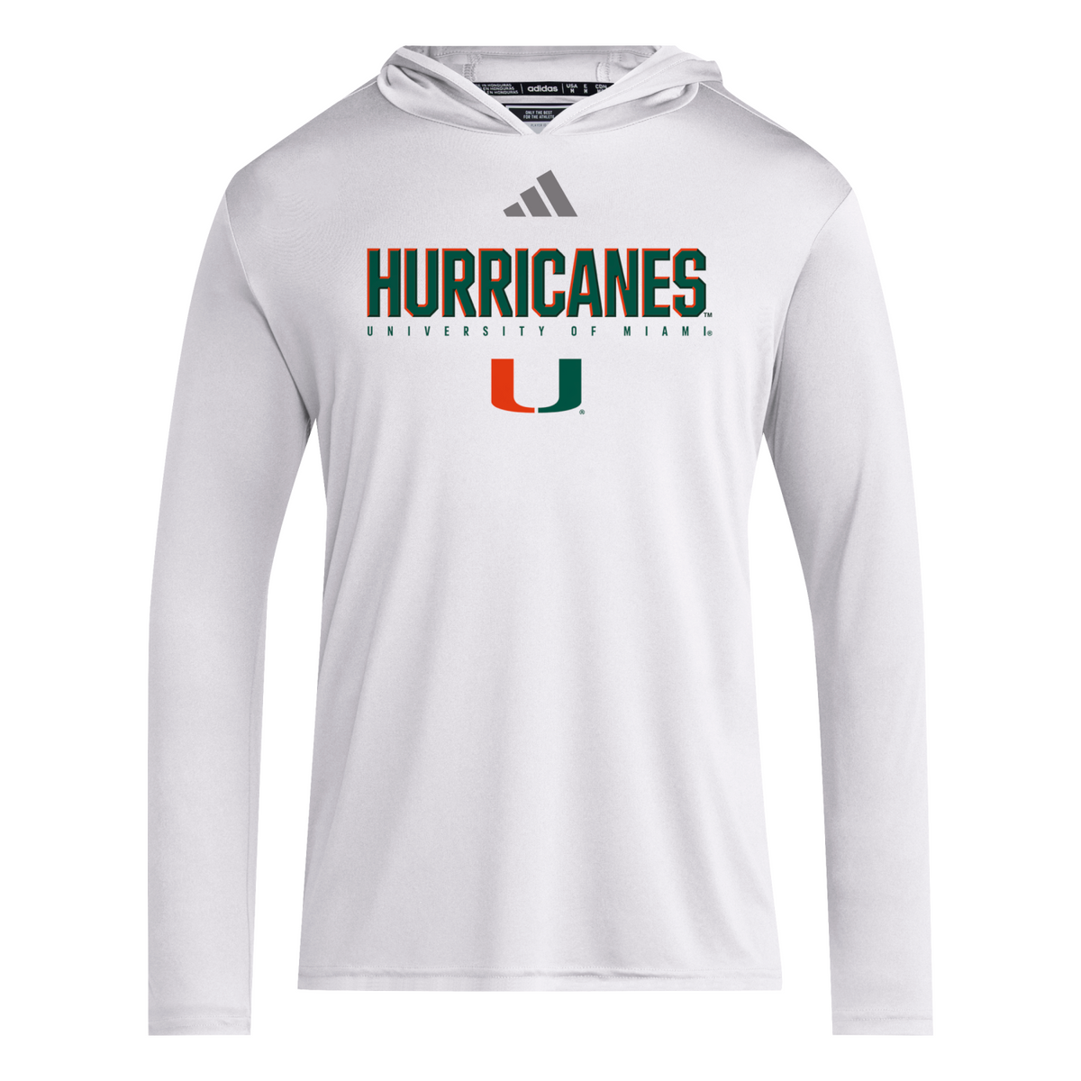 adidas Miami Hurricanes White Long Sleeve Performance Hoodie