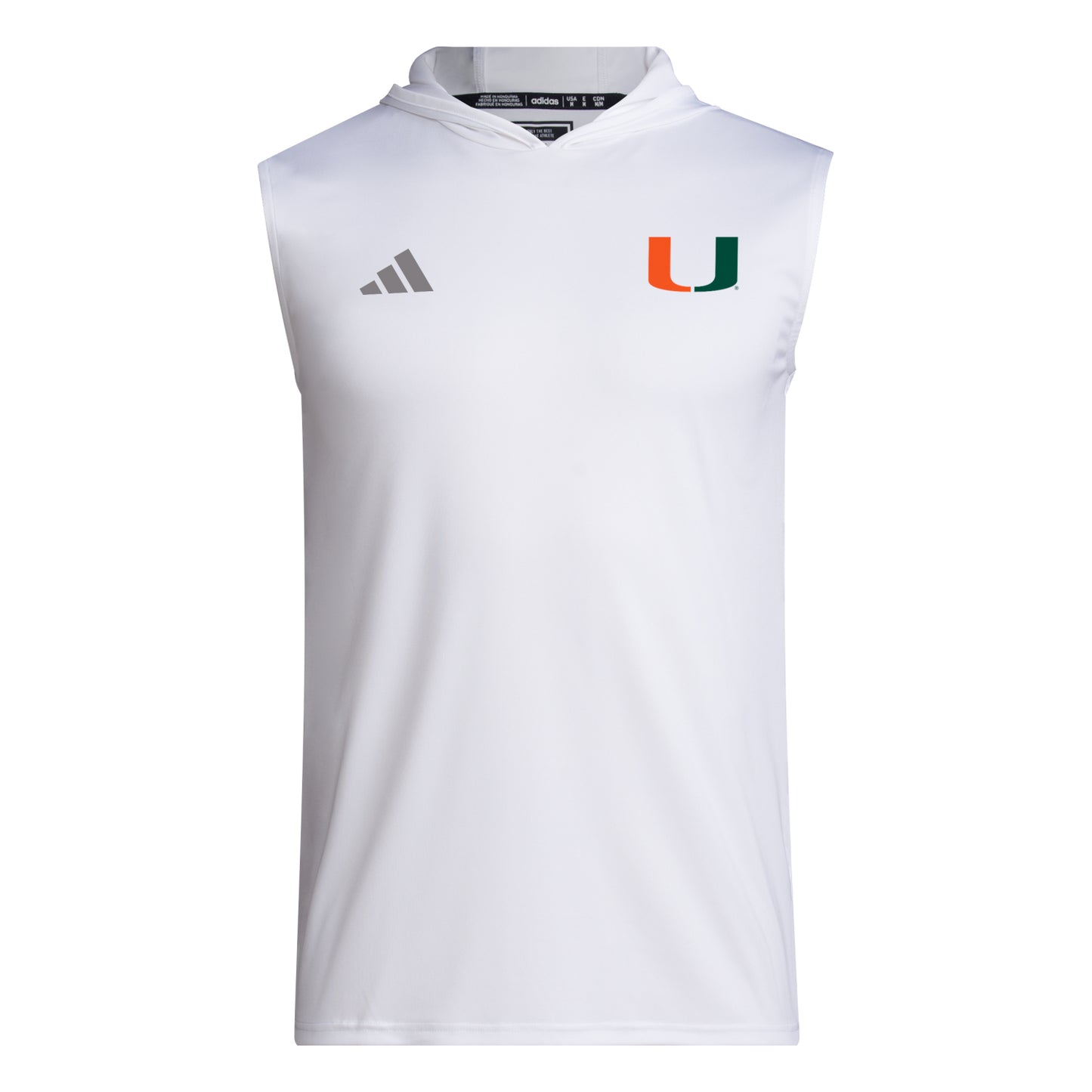 adidas Miami Hurricanes White Sleeveless Hooded Performance T-Shirt