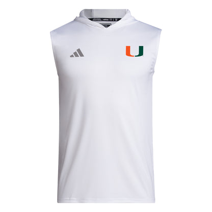 adidas Miami Hurricanes White Sleeveless Hooded Performance T-Shirt