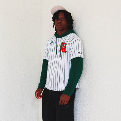 adidas Miami Hurricanes White Pinstripe Hooded Sweatshirt with Green Sleeves