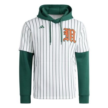 adidas Miami Hurricanes White Pinstripe Hooded Sweatshirt with Green Sleeves