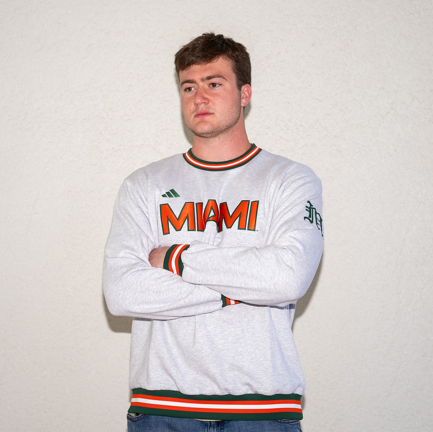 adidas Miami Hurricanes Grey “MIAMI” Crewneck Sweatshirt