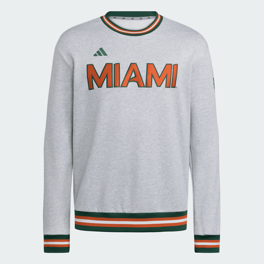 adidas Miami Hurricanes Grey “MIAMI” Crewneck Sweatshirt