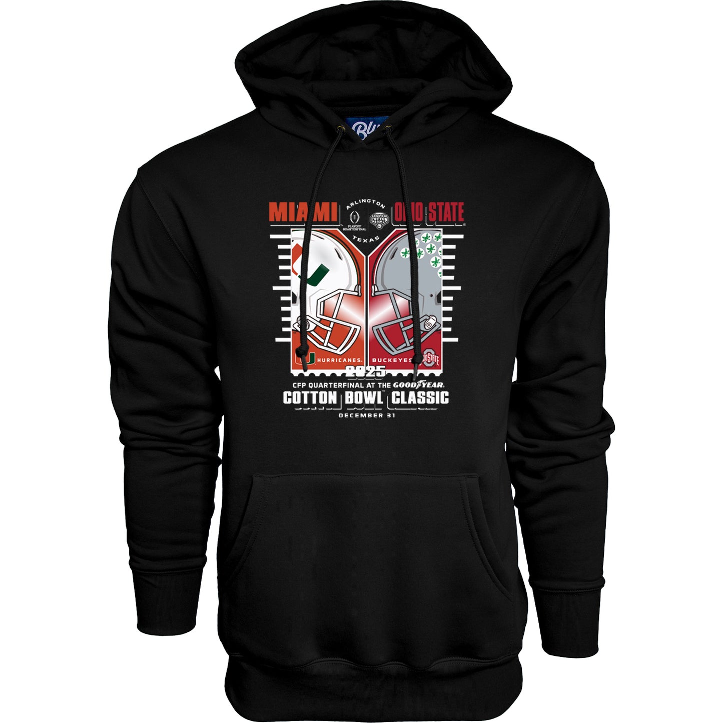 Blue 84 Black Miami Hurricanes vs. Ohio State Buckeyes 2025 Cotton Bowl Hoodie