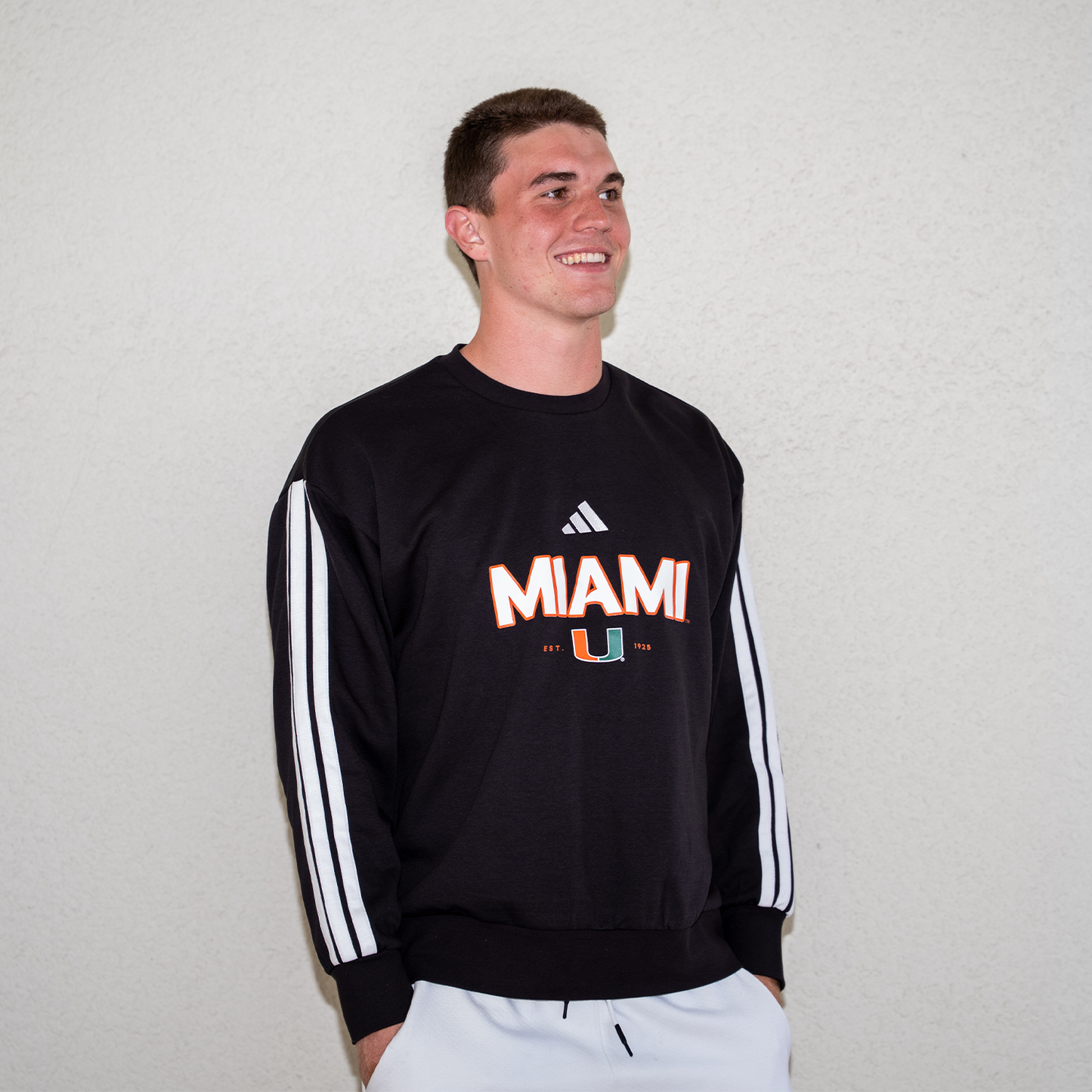 adidas Miami Hurricanes Black Sideline Crewneck Sweatshirt